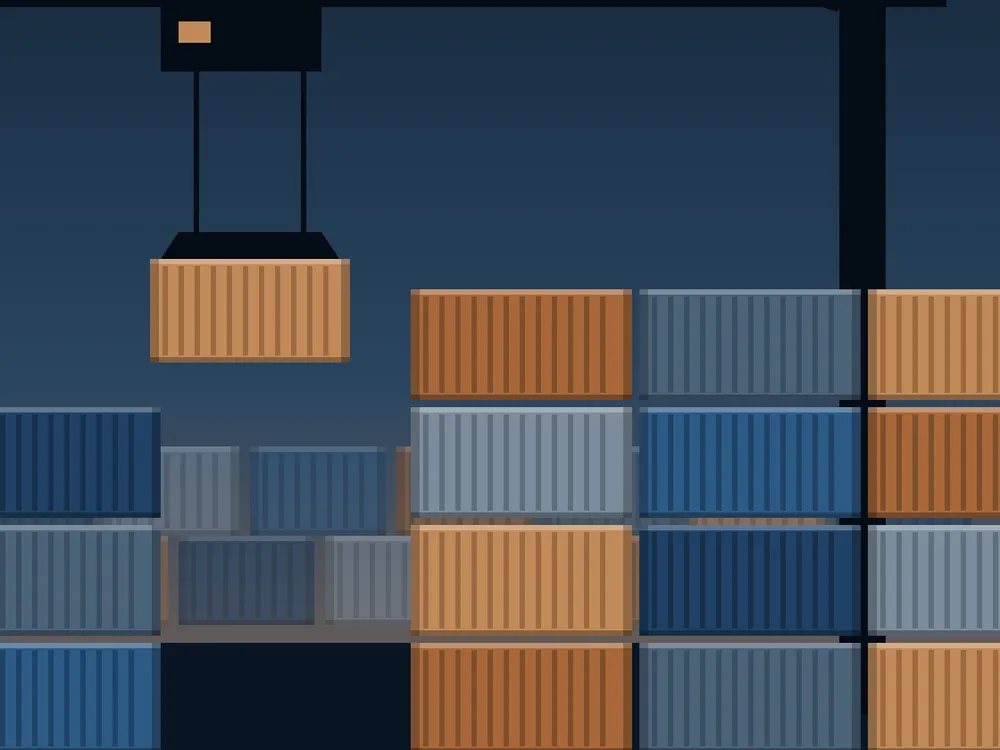 Minh hoạ vẽ tay: cẩu giàn nâng container trên bãi